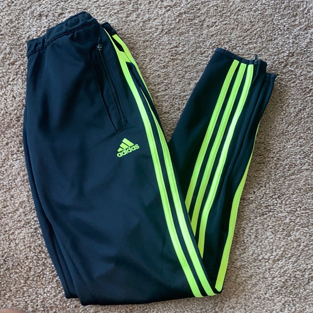 Neon Yellow Striped Adidas Track Pants